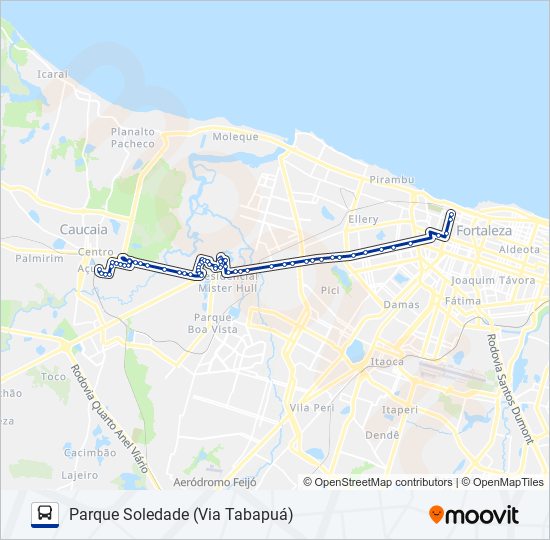 Mapa da linha 106 PARQUE SOLEDADE / VIA TABAPUÁ de ônibus