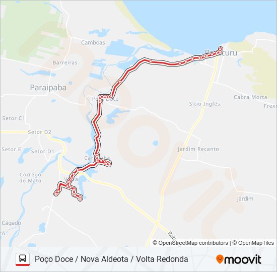 Mapa da linha POÇO DOCE / NOVA ALDEOTA / VOLTA REDONDA de ônibus