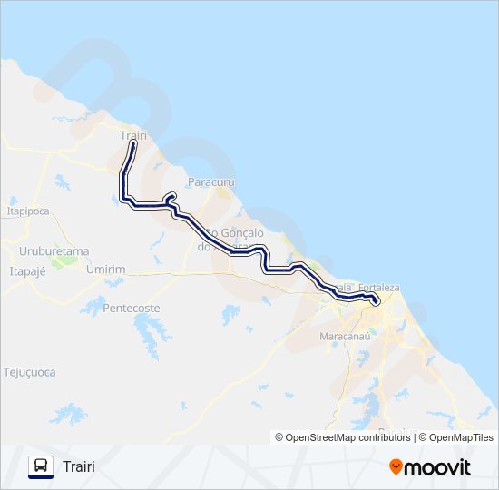 Mapa da linha 20410 TRAIRI / FORTALEZA / VIA SÃO GONÇALO DO AMARANTE de ônibus