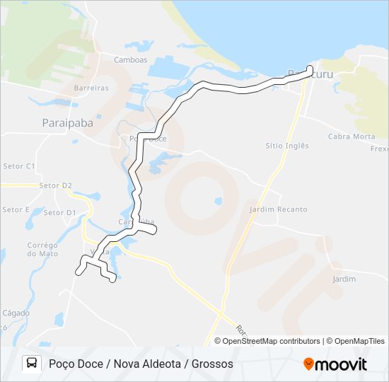 Mapa da linha POÇO DOCE / NOVA ALDEOTA / GROSSOS de ônibus