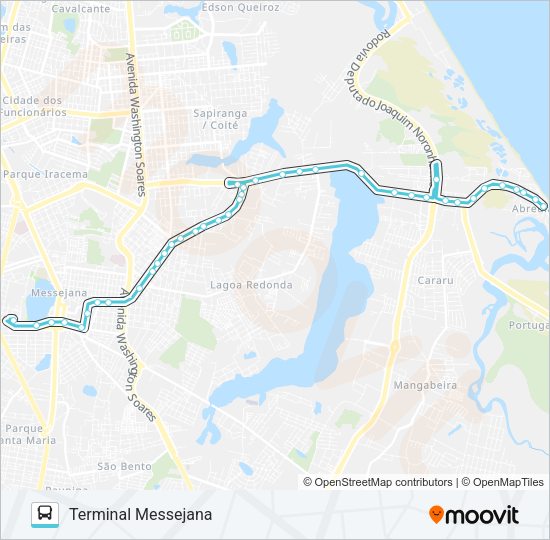 Mapa da linha 617 ABREULÂNDIA / LAGOA REDONDA / DIREITA / MESSEJANA de ônibus