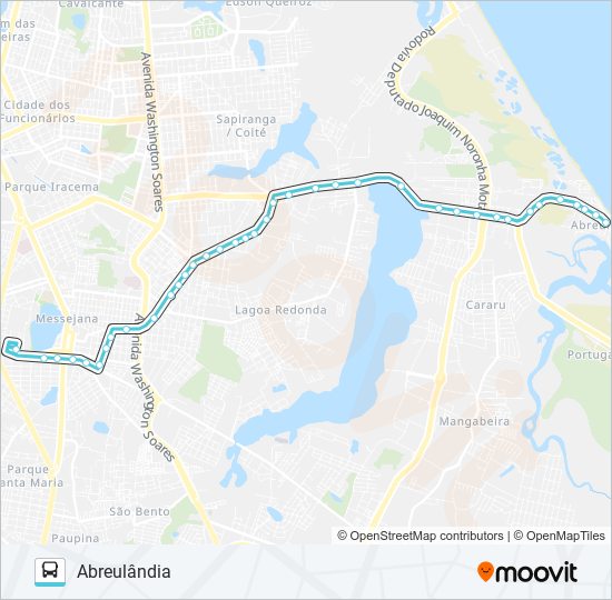 Mapa da linha 634 ABREULÂNDIA / LAGOA REDONDA / ESQUERDA / MESSEJANA de ônibus