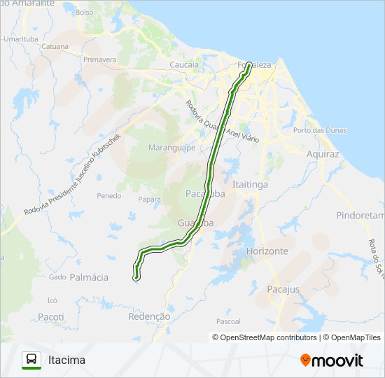 Mapa da linha 32402 FORTALEZA / ITACIMA VIA GUAIÚBA de ônibus