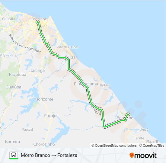 Mapa da linha 10106 FORTALEZA / MORRO BRANCO / PRAIA DAS FONTES de ônibus
