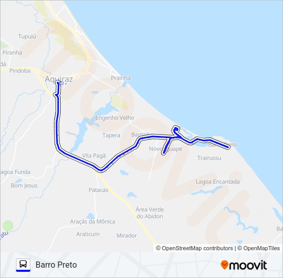 Mapa da linha ROTA AZUL CENTRO / BARRO PRETO / VIA NOVO IGUAPE / PRESÍDIO de ônibus
