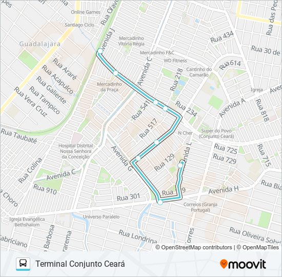 Mapa da linha 1204 CONJUNTO CEARÁ / ALANIS MARIA de ônibus