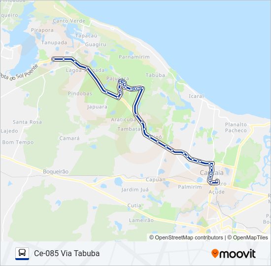 Mapa da linha 034 GARROTE / CE-085 / VIA TABUBA (MUNICIPAL) de ônibus