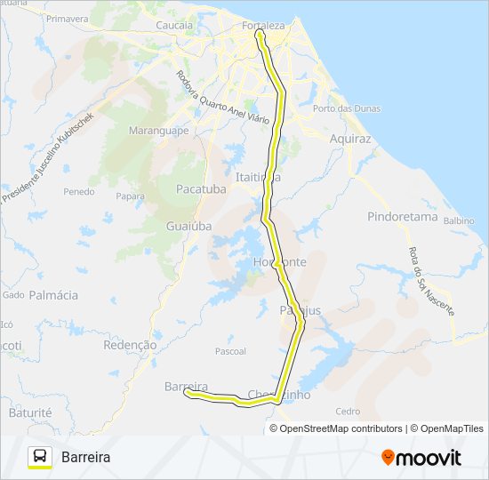 Mapa da linha 20304 BARREIRA / FORTALEZA / VIA CHOROZINHO de ônibus