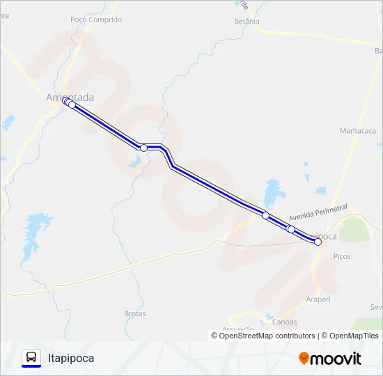25102 AMONTADA / ITAPIPOCA / VIA BR-402 Bus Line Map