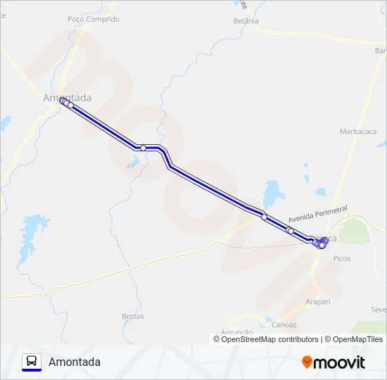 25102 AMONTADA / ITAPIPOCA / VIA BR-402 Bus Line Map