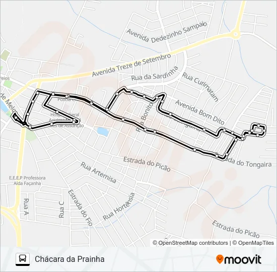 ROTA PRETA 1 CHÁCARA DA PRAINHA / CIRCULAR Bus Line Map