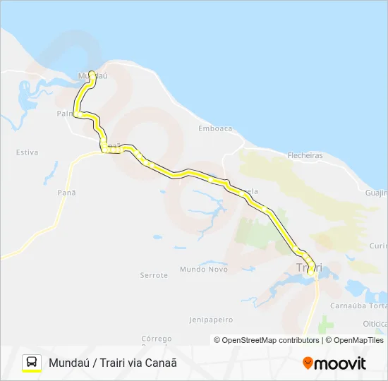 Mapa da linha T01 MUNDAÚ / TRAIRI VIA CANAÃ de ônibus
