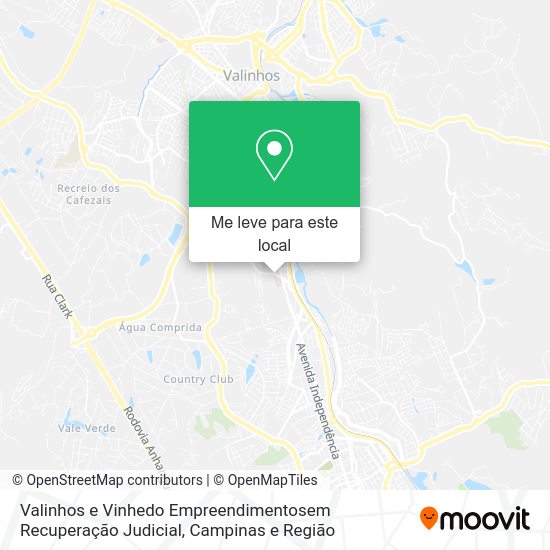 Valinhos e Vinhedo Empreendimentosem Recuperação Judicial mapa
