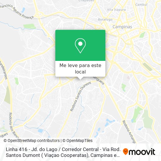Linha 416 - Jd. do Lago / Corredor Central - Via Rod. Santos Dumont ( Viaçao Cooperatas) mapa