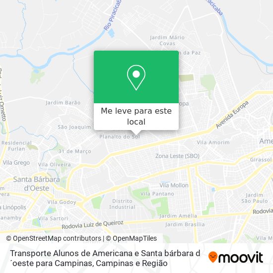 Transporte Alunos de Americana e Santa bárbara d´oeste para Campinas mapa