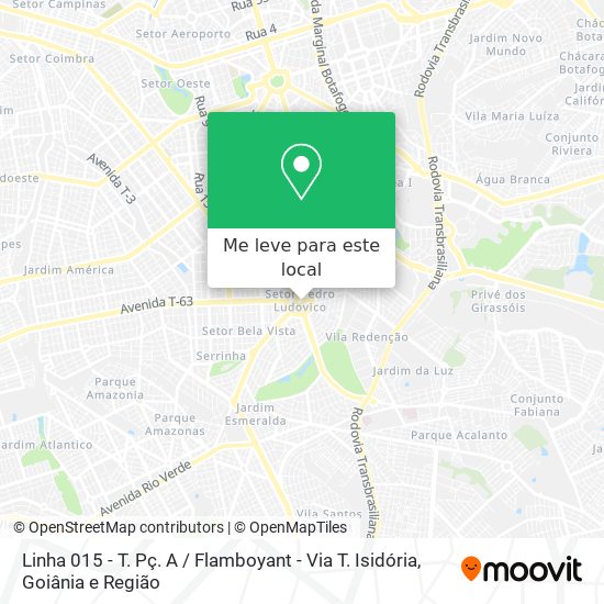 Linha 015 - T. Pç.  A  / Flamboyant - Via T. Isidória mapa