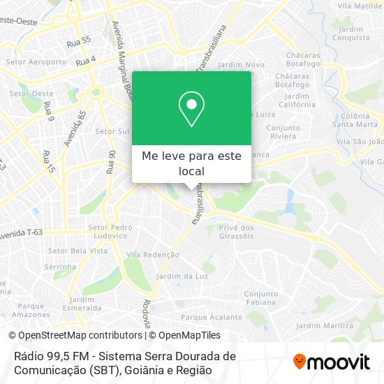 Rádio 99,5 FM - Sistema Serra Dourada de Comunicação (SBT) mapa