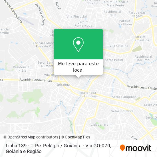 Linha 139 - T. Pe. Pelágio / Goianira - Via GO-070 mapa