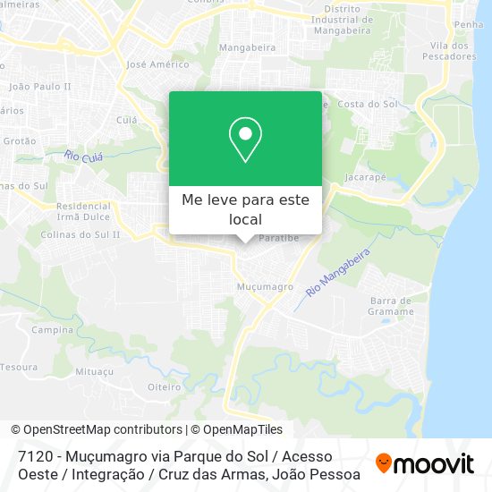 7120 - Muçumagro via Parque do Sol / Acesso Oeste / Integração / Cruz das Armas mapa