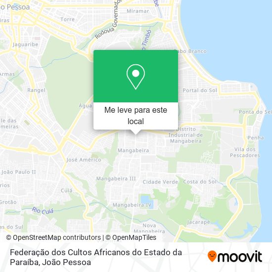Federação dos Cultos Africanos do Estado da Paraíba mapa