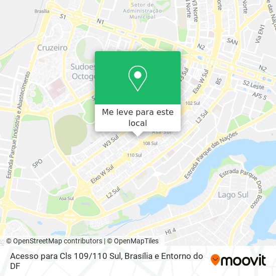 Acesso para Cls 109/110 Sul mapa