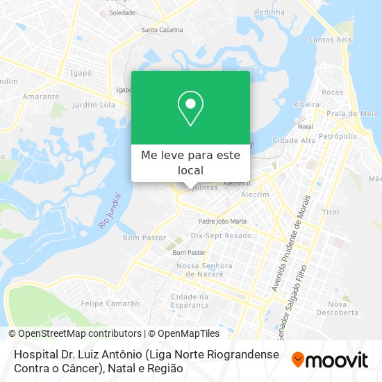 Como chegar até Hospital Dr. Luiz Antônio (Liga Norte Riograndense Contra o Câncer) em Quintas de Ônibus ou Trem? Como chegar até Hospital Dr. Luiz Antônio (Liga Norte Riograndense Contra o Câncer) em Quintas de Ônibus ou Trem?
