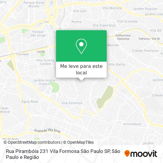Rua Pirambóia  231   Vila Formosa   São Paulo   SP mapa