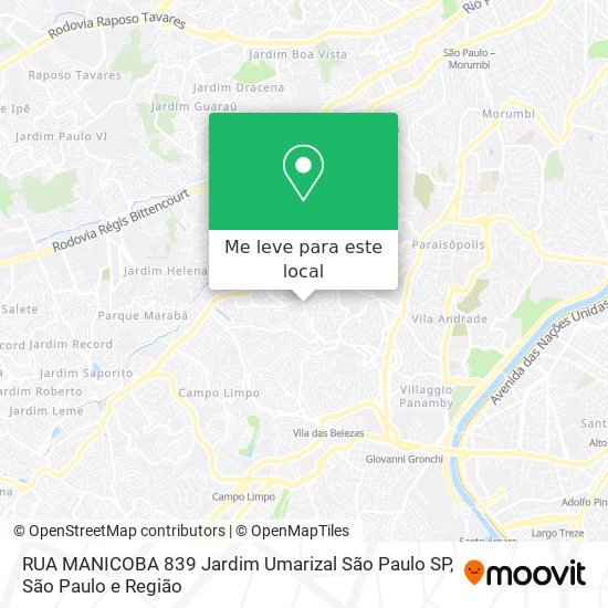 RUA MANICOBA  839   Jardim Umarizal   São Paulo   SP mapa