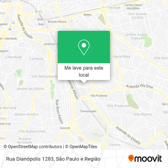 Como chegar até Rua Dianópolis 1283 em Mooca de ônibus, metrô ou trem?