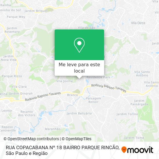 RUA COPACABANA  Nº 18   BAIRRO PARQUE RINCÃO mapa