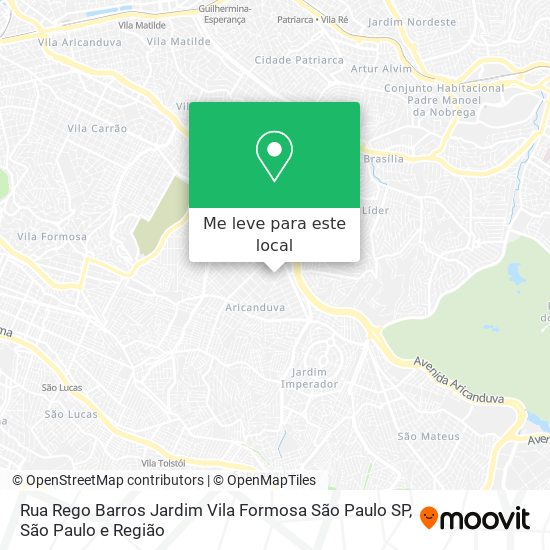 Rua Rego Barros  Jardim Vila Formosa  São Paulo   SP mapa