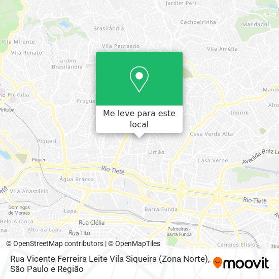 Rua Vicente Ferreira Leite   Vila Siqueira (Zona Norte) mapa