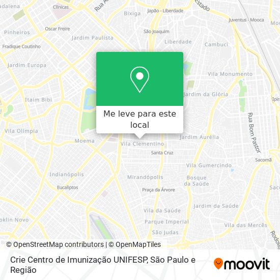 Crie Centro de Imunização UNIFESP mapa