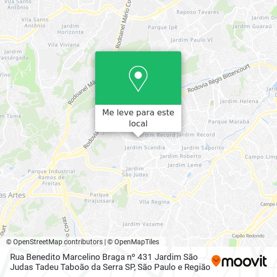 Rua Benedito Marcelino Braga  nº 431  Jardim São Judas Tadeu  Taboão da Serra SP mapa