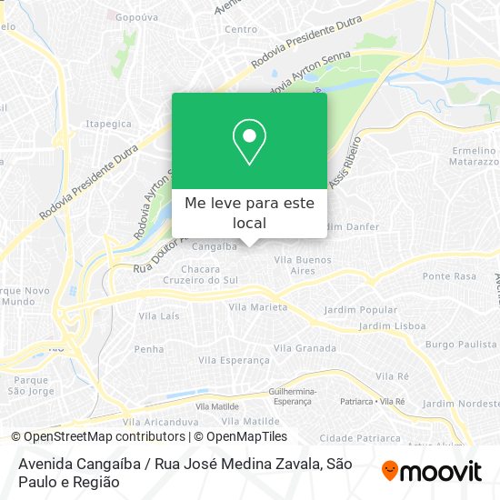 Avenida Cangaíba / Rua José Medina Zavala mapa