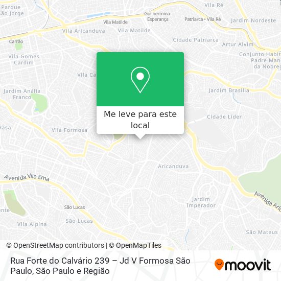 Rua Forte do Calvário   239 – Jd V Formosa São Paulo mapa