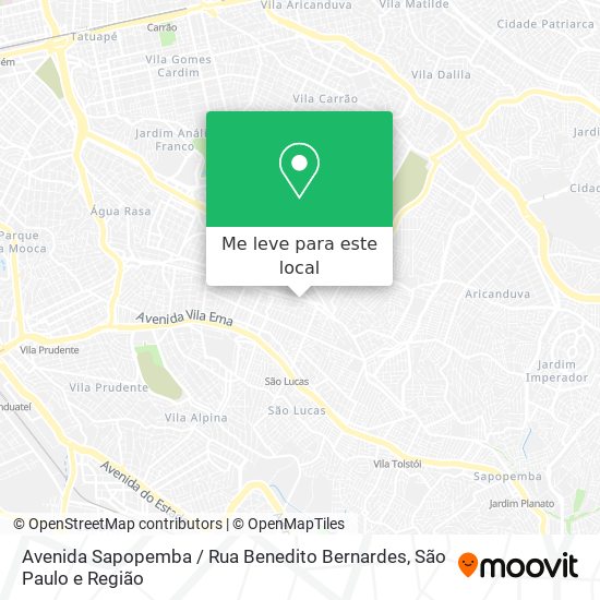 Avenida Sapopemba / Rua Benedito Bernardes mapa