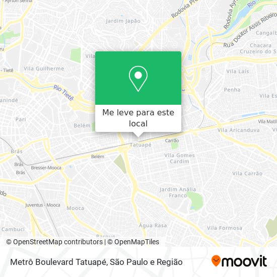 Metrô Boulevard Tatuapé mapa