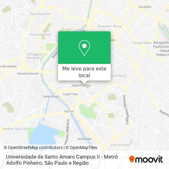 Universidade de Santo Amaro Campus II - Metrô Adolfo Pinheiro mapa