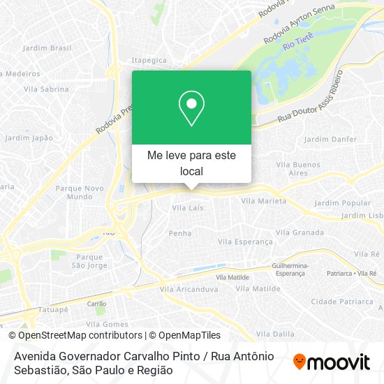 Avenida Governador Carvalho Pinto / Rua Antônio Sebastião mapa
