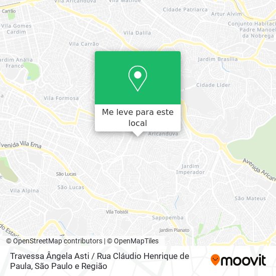 Travessa Ângela Asti / Rua Cláudio Henrique de Paula mapa