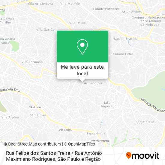 Rua Felipe dos Santos Freire / Rua Antônio Maximiano Rodrigues mapa