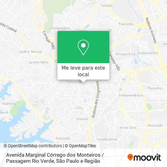 Avenida Marginal Córrego dos Monteiros / Passagem Rio Verde mapa