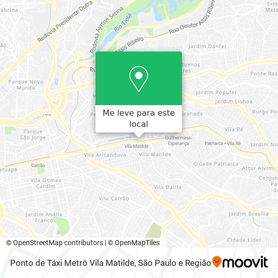 Ponto de Táxi Metrô Vila Matilde mapa