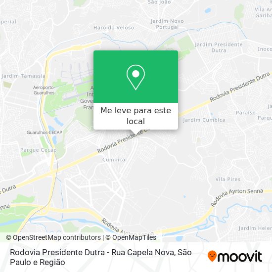 Rodovia Presidente Dutra - Rua Capela Nova mapa