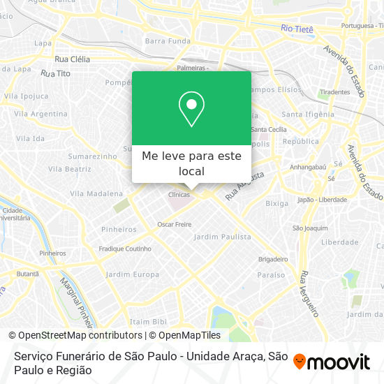 Serviço Funerário de São Paulo - Unidade Araça mapa