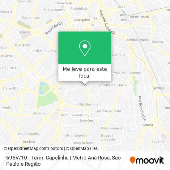 695V / 10 - Term. Capelinha | Metrô Ana Rosa mapa