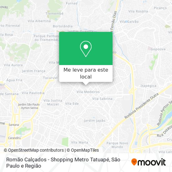 Romão Calçados - Shopping Metro Tatuapé mapa