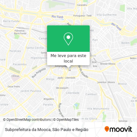 Subprefeitura da Mooca mapa
