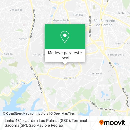 Linha 431 - Jardim Las Palmas(SBC) / Terminal Sacomã(SP) mapa